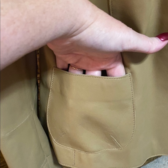 EUC Anne Klein Tan Leather brown leather Embroidery Blazer Jacket L - Picture 3 of 8